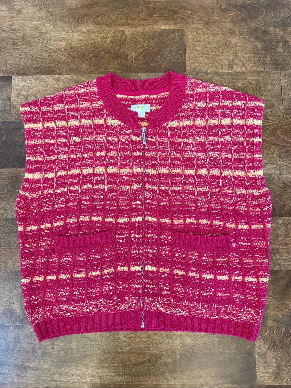 Maeve Anthropologie Pink Textured Knit Zip-Up Sweater Vest Size Large